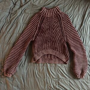 Free People Brown Cowl Neck Sweater with Chunky Knit